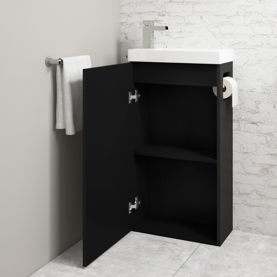 430mm Black Cloakroom Freestanding Vanity Unit with Basin and Chrome Handle - Virgo  