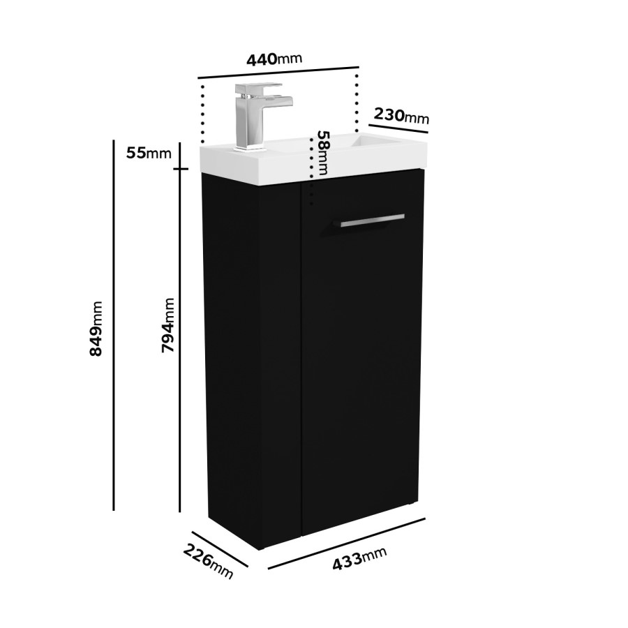 430mm Black Cloakroom Freestanding Vanity Unit with Basin and Chrome Handle - Virgo  