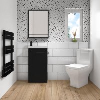 Cloakroom Suite with Black Freestanding Vanity Unit Black Handle and Corner Close Coupled Toilet  - Virgo