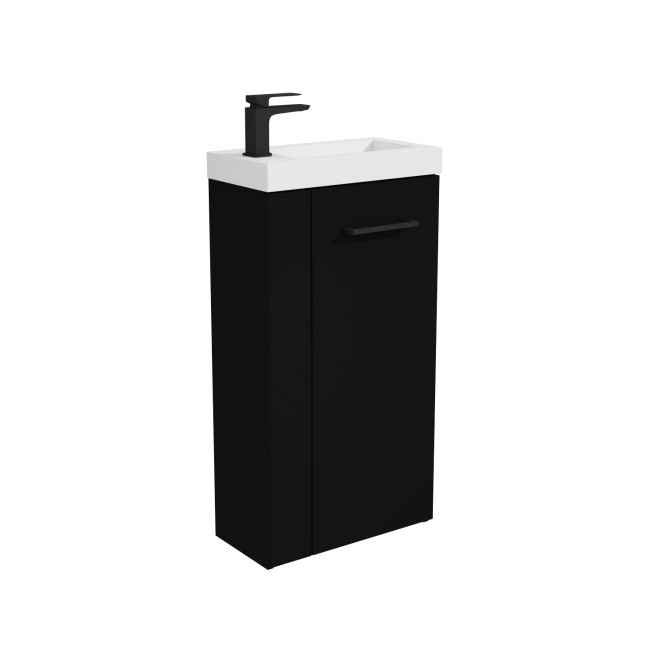 Cloakroom Suite with Black Freestanding Vanity Unit Black Handle and Corner Close Coupled Toilet  - Virgo