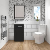 Grade A2 - Cloakroom Suite with Black Freestanding Vanity Unit Chrome Handle and Corner Close Coupled Toilet - Virgo