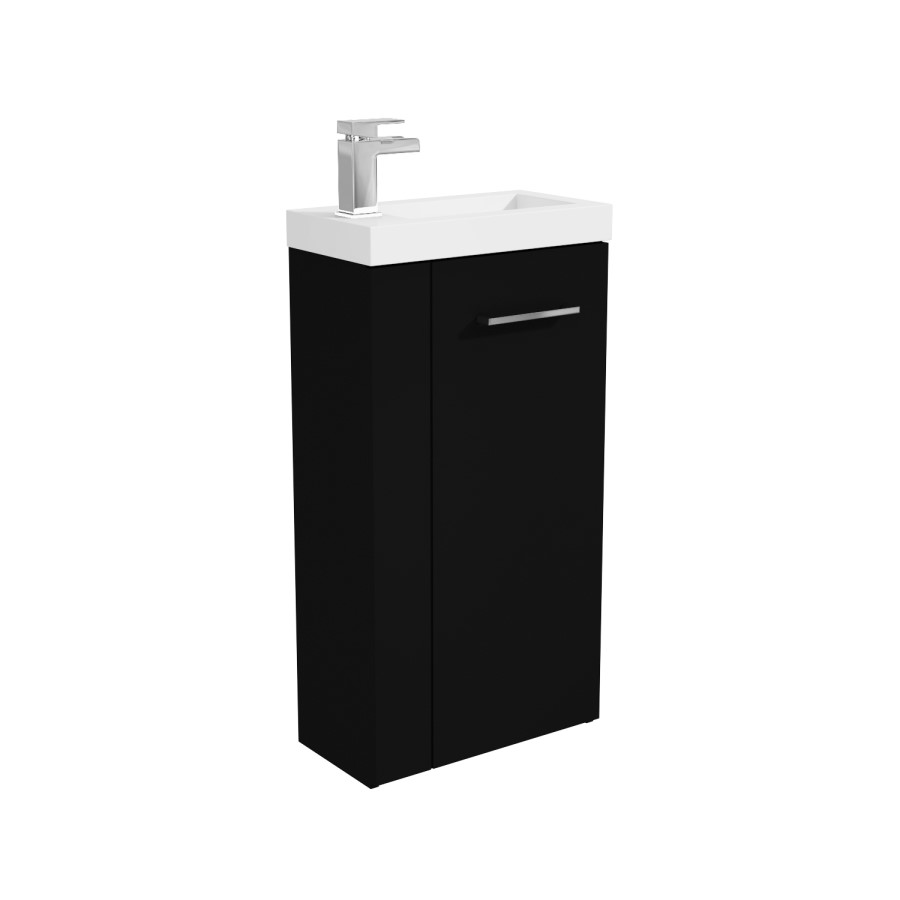 Grade A2 - Cloakroom Suite with Black Freestanding Vanity Unit Chrome Handle and Corner Close Coupled Toilet - Virgo