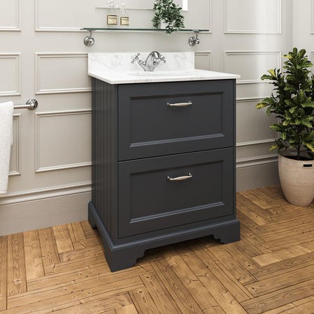 600mm Anthracite Freestanding Marble Top Vanity Unit with Basin ...