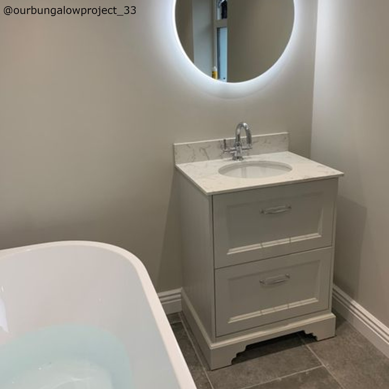 600mm White Freestanding Marble Top Vanity Unit Ashbourne Furniture123