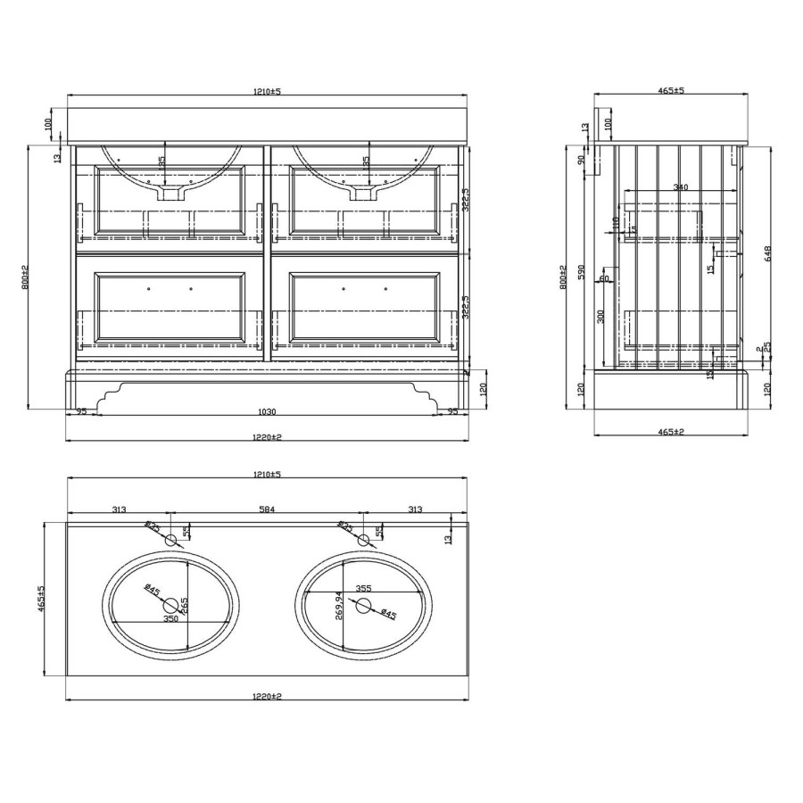 GRADE A2 - 1200mm White Freestanding Marble Top Double Vanity Unit with Basin - Ashbourne