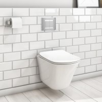 Wall Hung Rimless Toilet with Seat Frame and Chrome Flush Plate - Boston