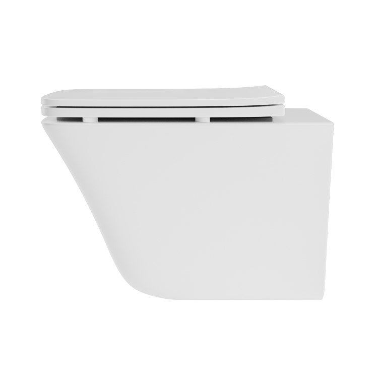 Wall Hung Rimless Toilet  - Includes Cistern Wall Hung Frame Soft Close Seat and Black Flush Plate - Boston