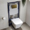 Wall Hung Rimless Toilet  - Includes Cistern Wall Hung Frame Soft Close Seat and Brushed Brass Flush Plate - Boston
