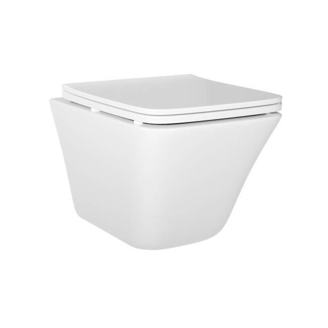 Wall Hung Rimless Toilet  - Includes Cistern Wall Hung Frame Soft Close Seat and Brushed Brass Flush Plate - Boston