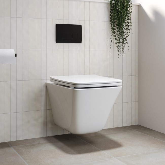 Wall Hung Toilet with Soft Close Seat Black  Pneumatic Flush Plate 820mm Frame & Cistern - Boston