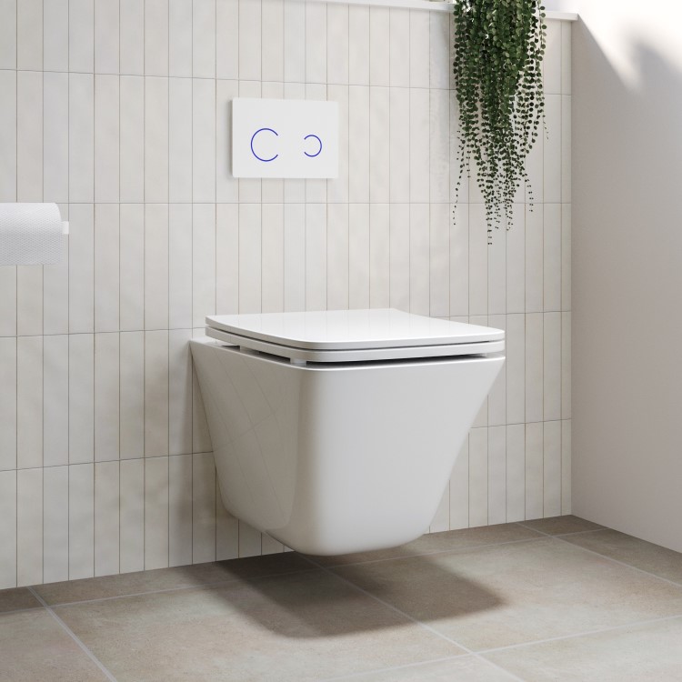 Wall Hung Toilet with Soft Close Seat White Glass Sensor Pneumatic Flush Plate 820mm Frame & Cistern - Boston