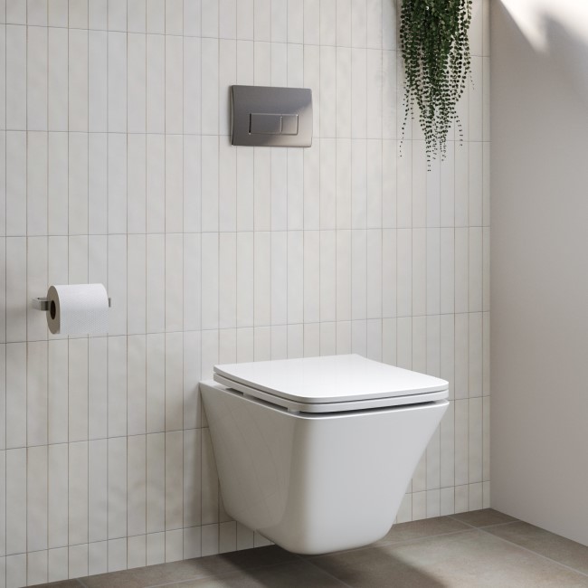 Wall Hung Toilet with Soft Close Seat Chrome Pneumatic Flush Plate 1160mm Frame & Cistern - Boston