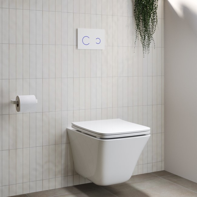 Wall Hung Toilet with Soft Close Seat White Glass Sensor Pneumatic Flush Plate 1160mm Frame & Cistern - Boston