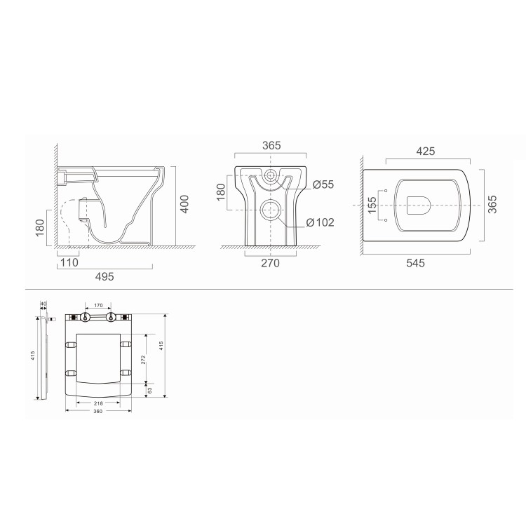 Back to Wall Rimless Toilet and Soft Close Seat - Ashford