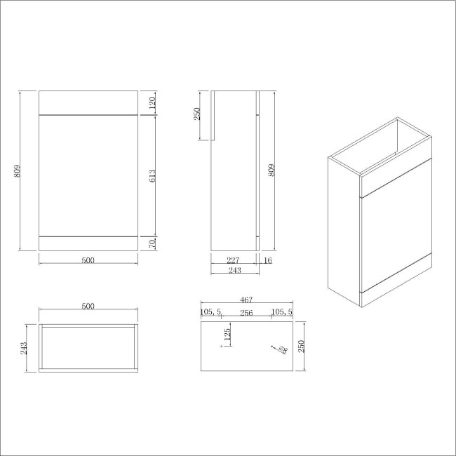 1100mm White Toilet and Sink Unit Right Hand with Square Toilet and Chrome fittings - Ashford