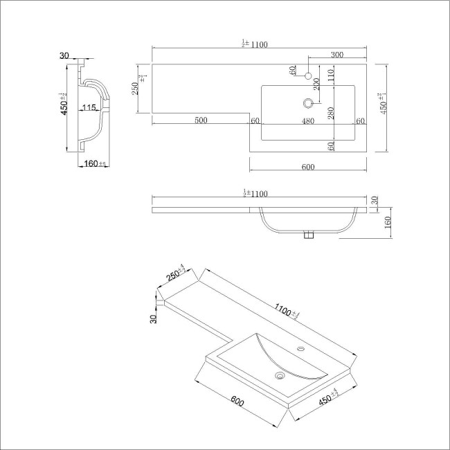 1100mm Blue Toilet and Sink Unit Right Hand with Square Toilet and Chrome Fittings - Ashford