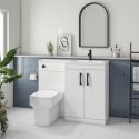 BUN/BeBa_27568/79724 1100mm White Toilet and Sink Unit Right Hand with Square Toilet and Black Fittings - Ashford