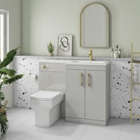 1100mm Grey Toilet and Sink Unit Right Hand with Brass Fittings - Ashford