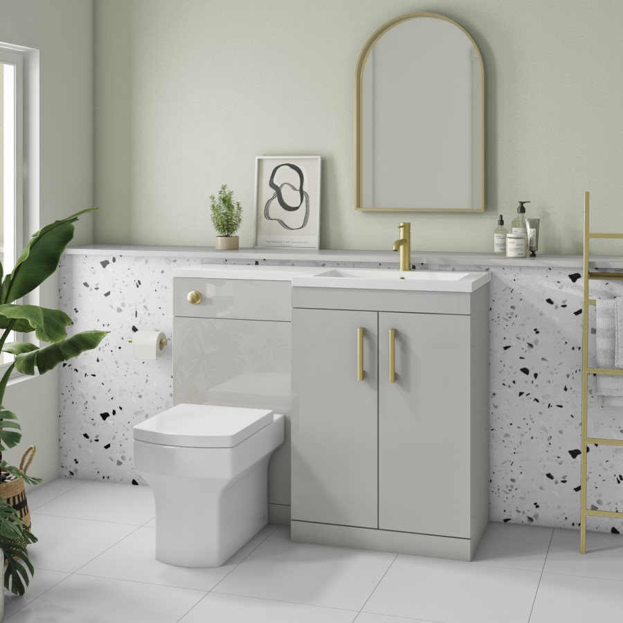 1100mm Grey Toilet and Sink Unit Right Hand with Brass Fittings - Ashford