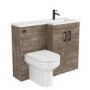 1100mm Wood Effect Toilet and Sink Unit Right Hand with Round Toilet and Black Fittings - Ashford