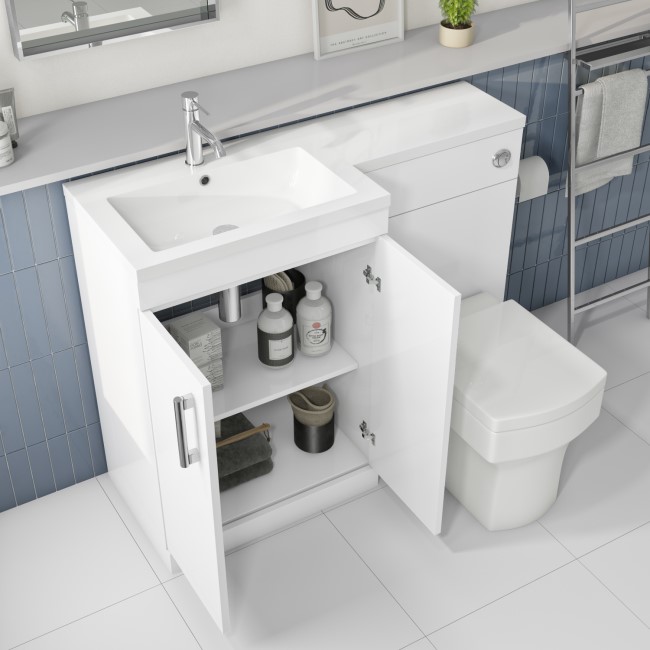 1100mm White Toilet and Sink Unit Left Hand with Square Toilet and Chrome Fittings - Ashford