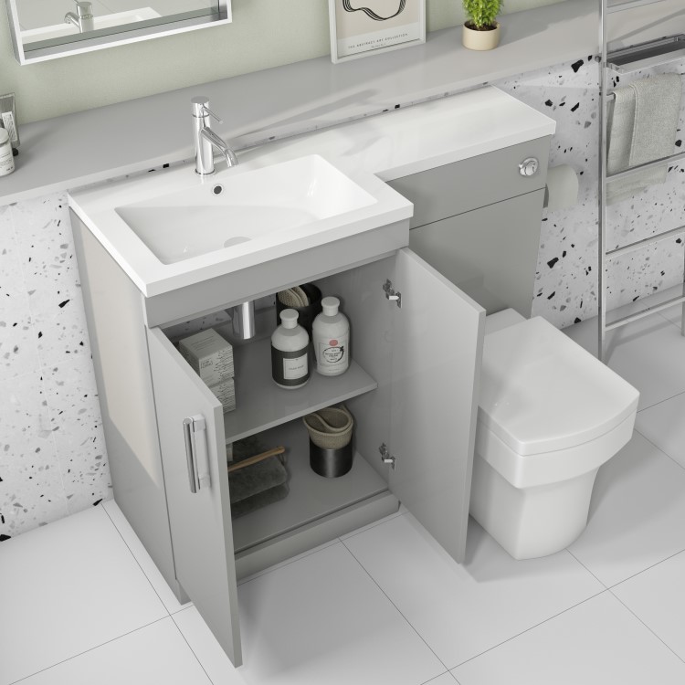 1100mm Grey Toilet and Sink Unit Left Hand with Square Toilet and Chrome Fittings - Ashford