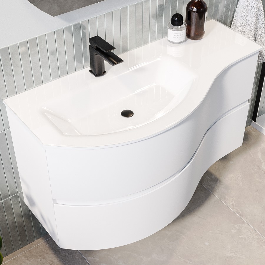 1000mm White Wall Hung Left Hand Curved Vanity Unit with Basin  - Tulum