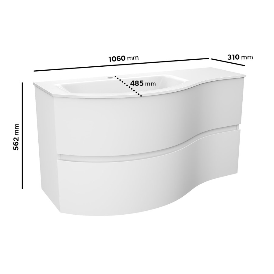1000mm White Wall Hung Left Hand Curved Vanity Unit with Basin  - Tulum