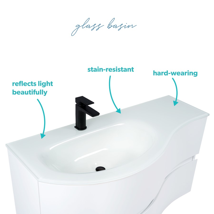 1000mm White Wall Hung Left Hand Curved Vanity Unit with Basin  - Tulum