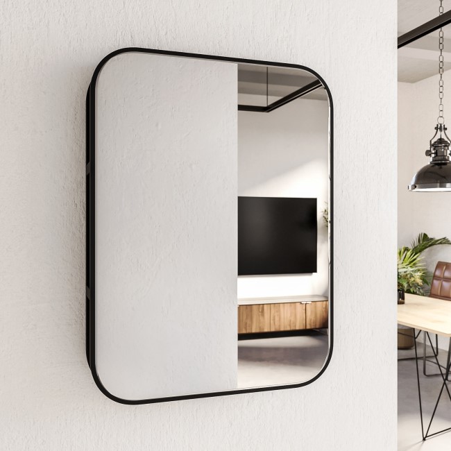 Rectangular Black Mirror with Open Shelving 60 x 80cm- Lyra 