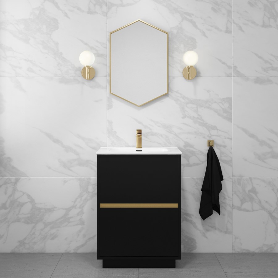 Grade A1 - 600mm Black Freestanding Vanity Unit with Basin - Roxbi