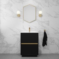 Grade A1 - 600mm Black Freestanding Vanity Unit with Basin - Roxbi