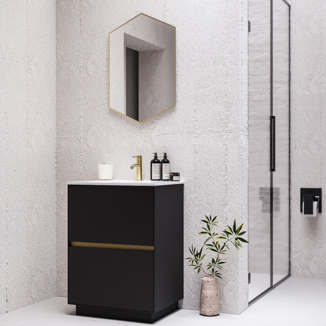 600mm Black Freestanding Vanity Unit with Basin - Roxbi