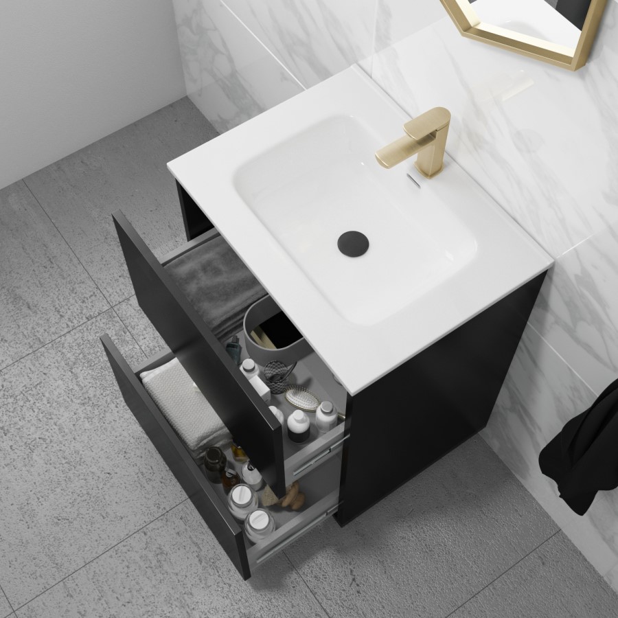 Grade A1 - 600mm Black Freestanding Vanity Unit with Basin - Roxbi