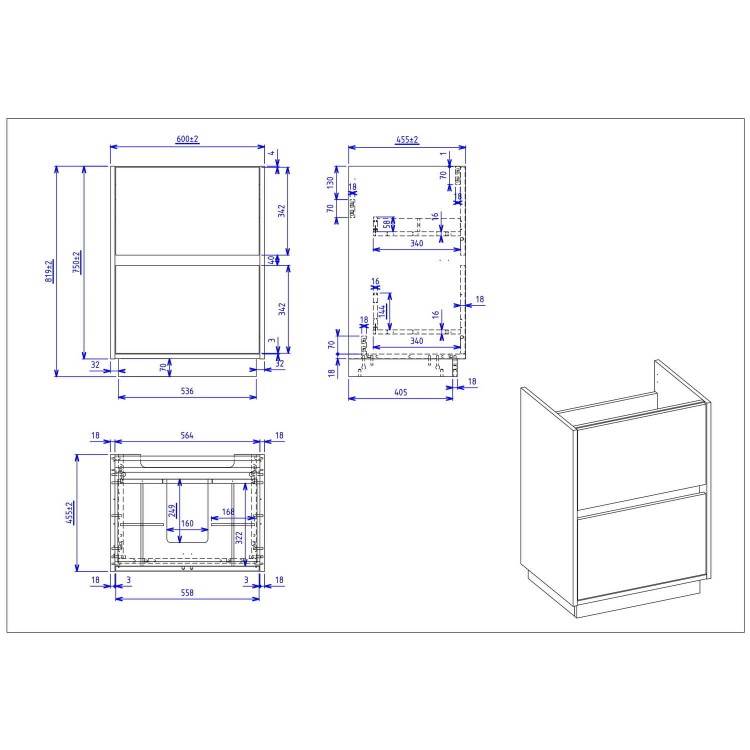 600mm Black Freestanding Vanity Unit with Matt White Basin - Roxbi