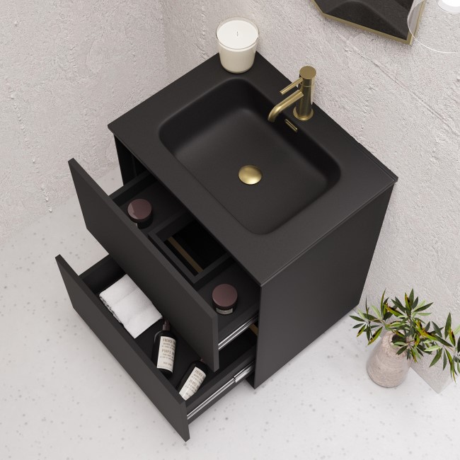 600mm Black Freestanding Vanity Unit with Matt Black Basin - Roxbi