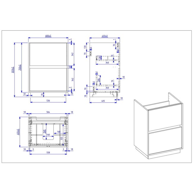 600mm Black Freestanding Vanity Unit with Matt Black Basin - Roxbi