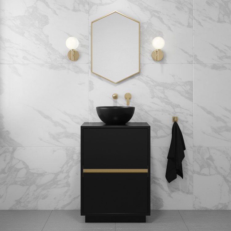 600mm Black Freestanding Countertop Vanity Unit with Basin - Roxbi