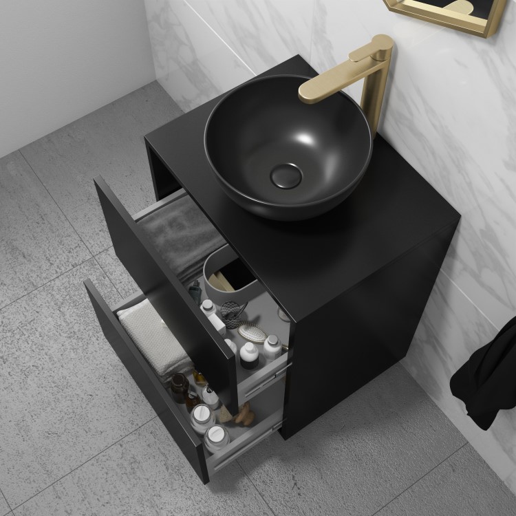 600mm Black Freestanding Countertop Vanity Unit with Basin - Roxbi