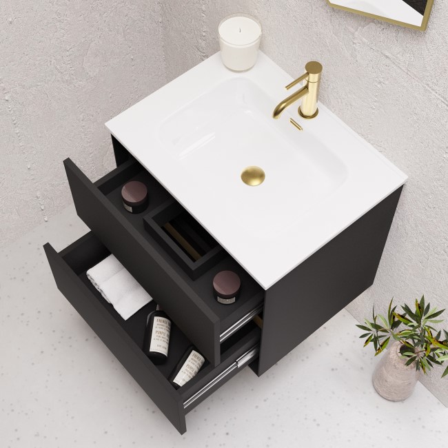 600mm Black Wall Hung Vanity Unit with Basin - Roxbi