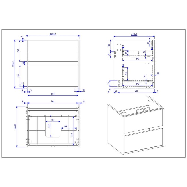 600mm Black Wall Hung Vanity Unit with Basin - Roxbi