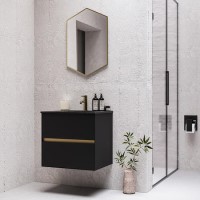 600mm Black Wall Hung Vanity Unit with Matt Black Basin - Roxbi 600mm Black Wall Hung Vanity Unit with Matt Black Basin - Roxbi