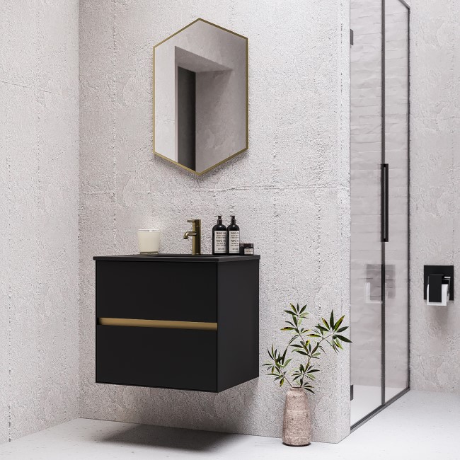 600mm Black Wall Hung Vanity Unit with Matt Black Basin - Roxbi