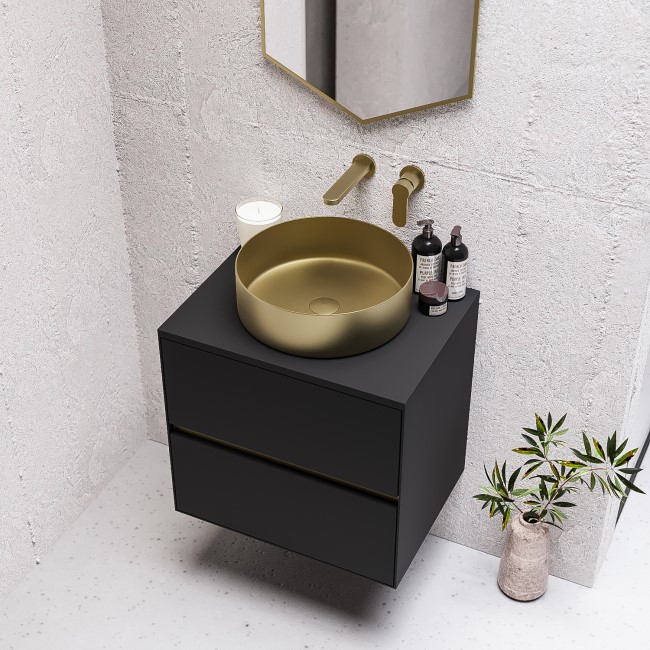 600mm Black Wall Hung Countertop Vanity Unit with Basin - Roxbi