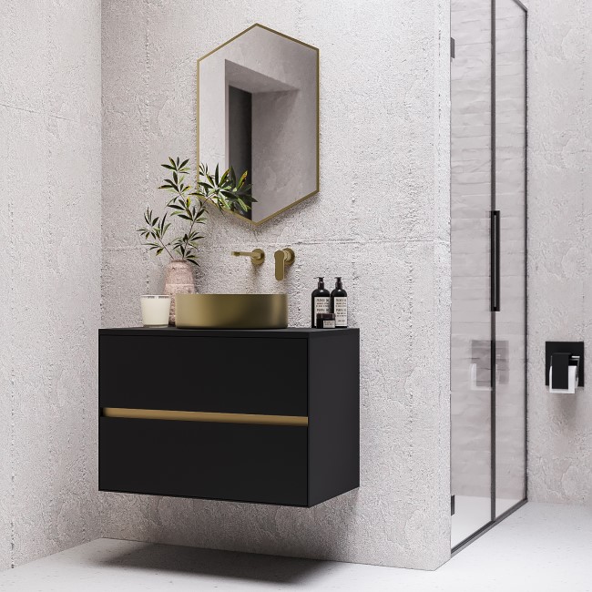 800mm Black Wall Hung Countertop Vanity Unit with Basin - Roxbi