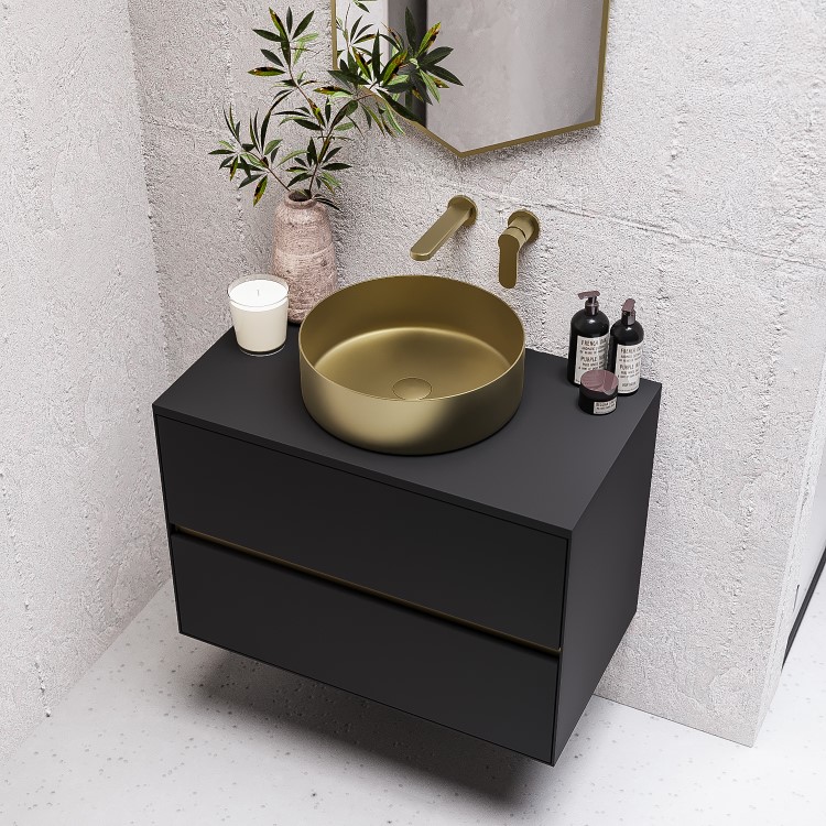 800mm Black Wall Hung Countertop Vanity Unit with Basin - Roxbi