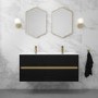 Grade A1 - 1200mm Black Wall Hung Double Vanity Unit with Basin - Roxbi