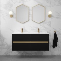 Grade A1 - 1200mm Black Wall Hung Double Vanity Unit with Basin - Roxbi