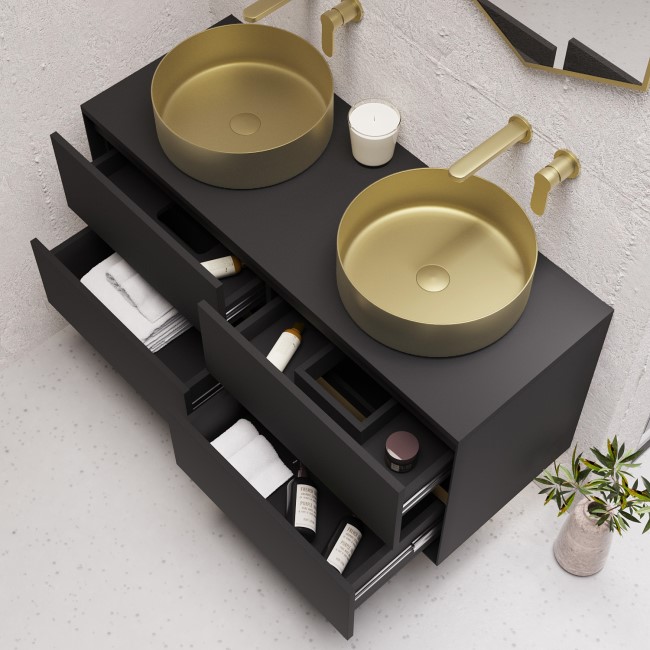 1200mm Black Wall Hung Double Countertop Vanity Unit with Basin - Roxbi