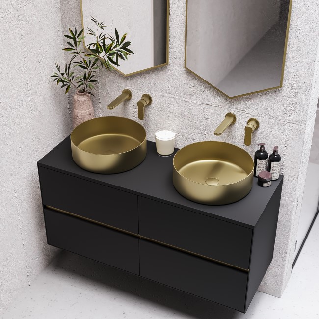 1200mm Black Wall Hung Double Countertop Vanity Unit with Basin - Roxbi